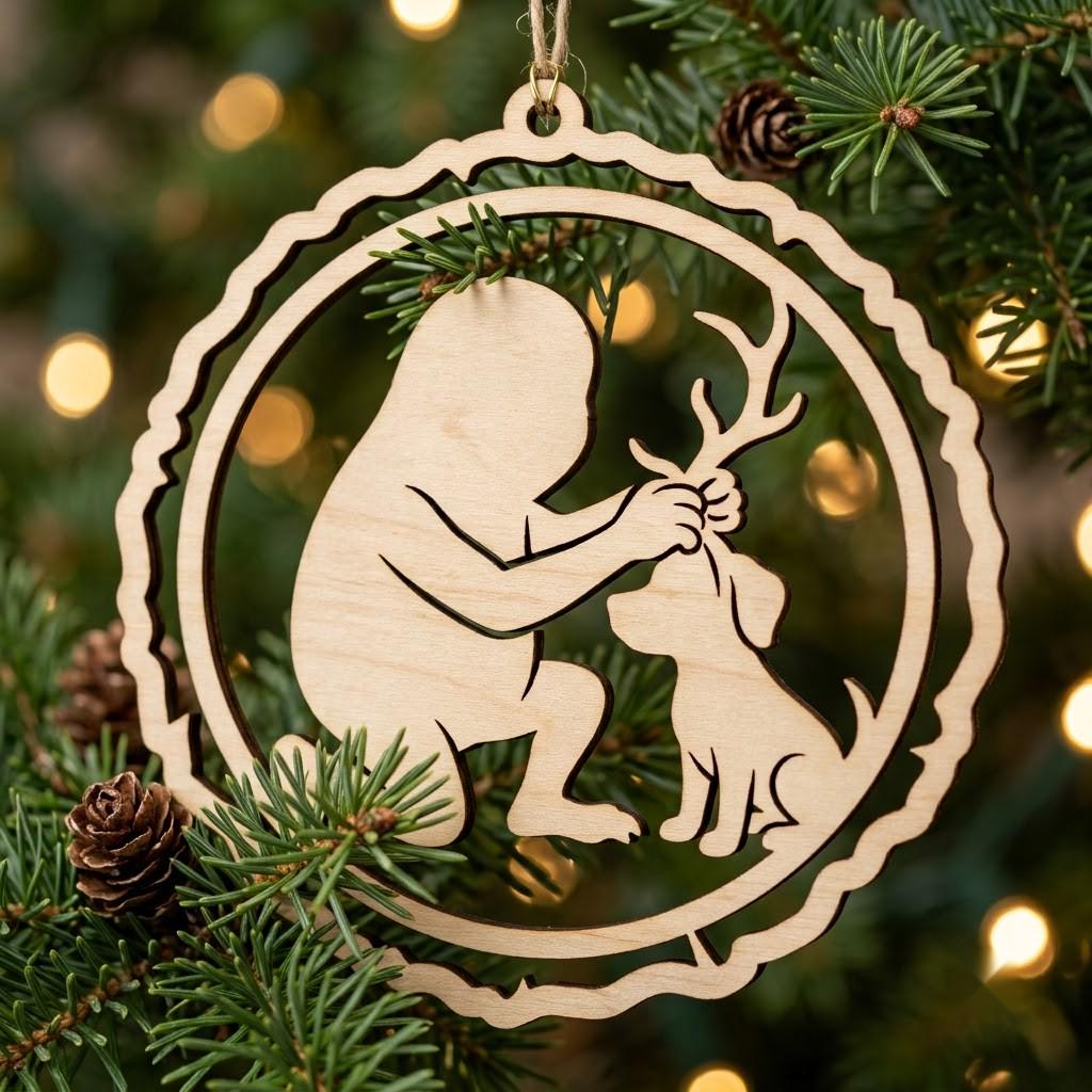 Vintage Santa Laser Engraved Ornament, Rustic Victorian Christmas Wood Bauble