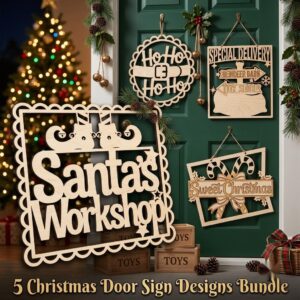 Whimsical Elf Door Hanger, Santa Workshop Decor, Holiday Sign Bundle