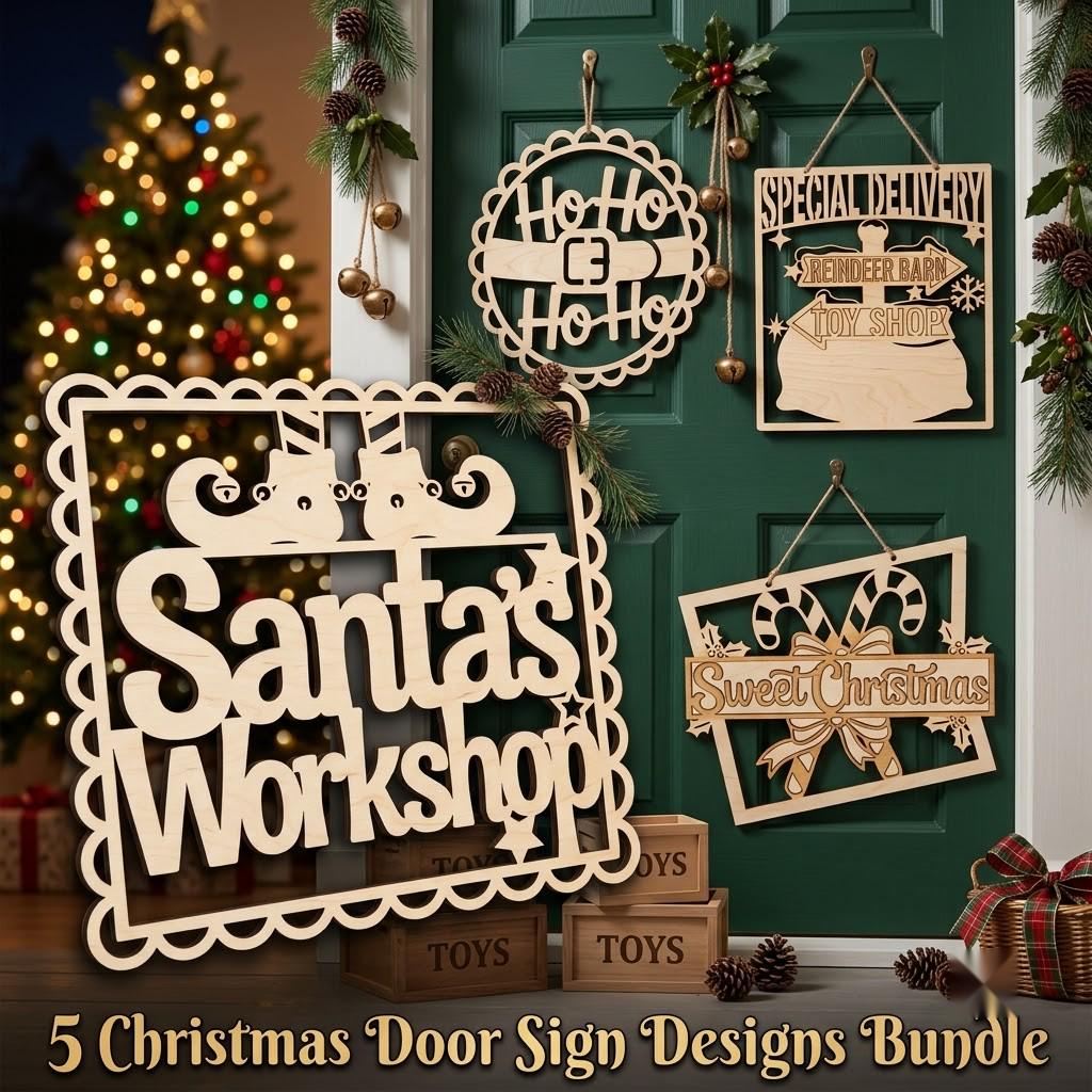 Whimsical Elf Door Hanger, Santa Workshop Decor, Holiday Sign Bundle