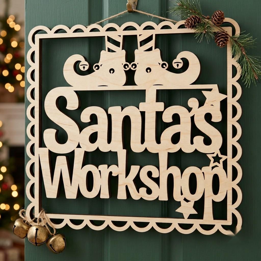 Whimsical Elf Door Hanger, Santa Workshop Decor, Holiday Sign Bundle