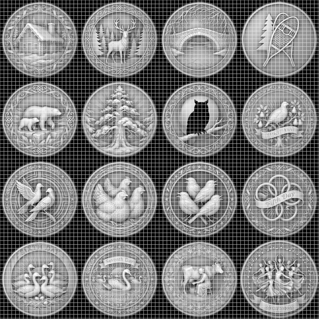 Winter Medallion Relief File, Snowy Pine Forest Token, Coin Engraving Depth Map