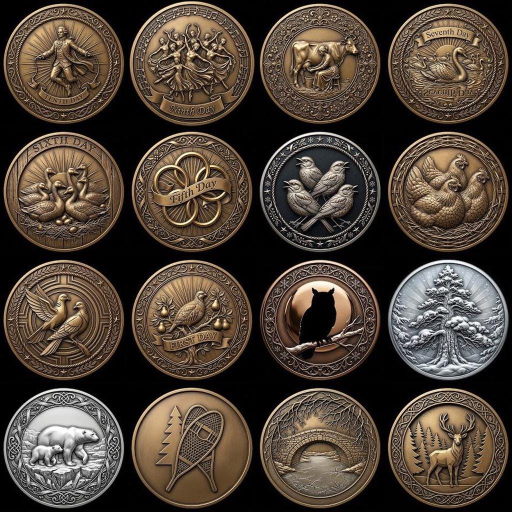 Winter Medallion Relief File, Snowy Pine Forest Token, Coin Engraving Depth Map