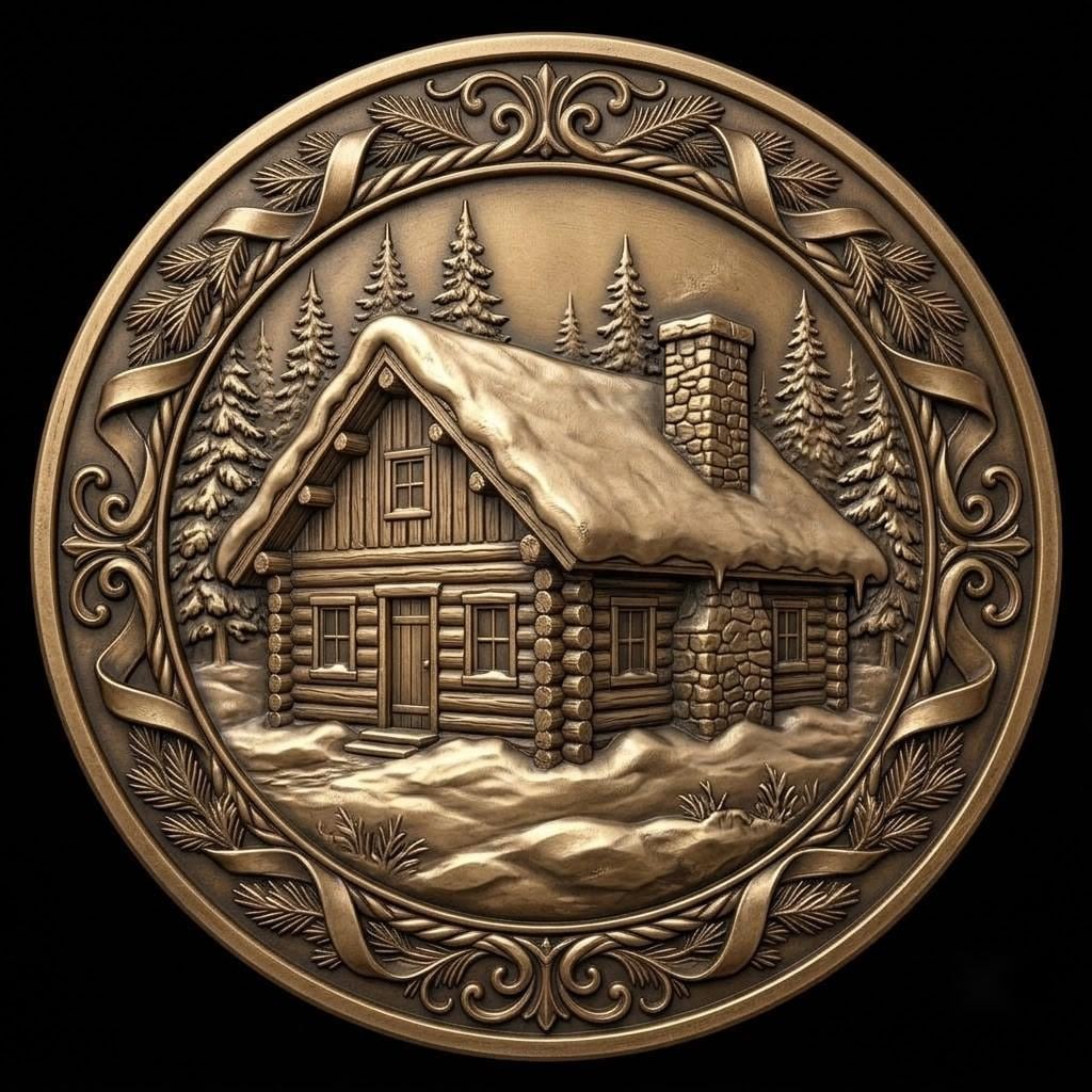 Winter Medallion Relief File, Snowy Pine Forest Token, Coin Engraving Depth Map