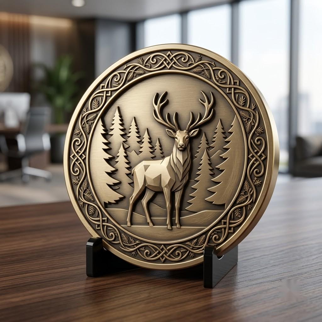 Winter Medallion Relief File, Snowy Pine Forest Token, Coin Engraving Depth Map