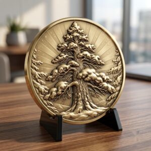 Winter Medallion Relief File, Snowy Pine Forest Token, Coin Engraving Depth Map