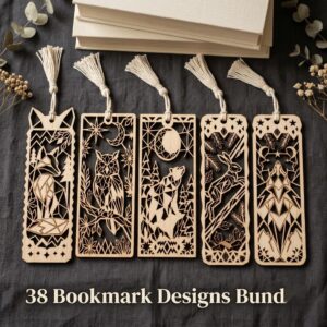 Woodland Animal Bookmark Laser File, Geometric Low Poly Engraving Patterns, 38 Designs