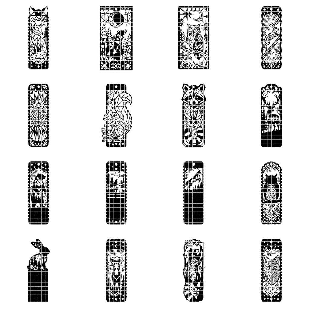 Woodland Animal Bookmark Laser File, Geometric Low Poly Engraving Patterns, 38 Designs