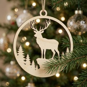 Woodland Reindeer Christmas Ornament Laser File, Winter Forest Mountain Bundle