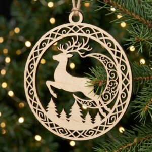 Woodland Reindeer Christmas Ornament Laser File, Winter Forest Mountain Bundle