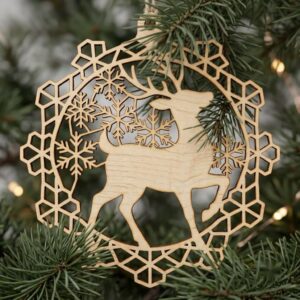 Woodland Reindeer Christmas Ornament Laser File, Winter Forest Mountain Bundle
