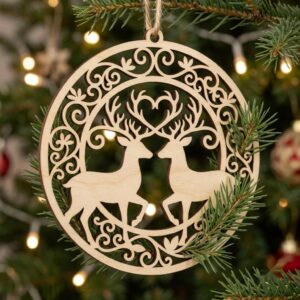 Woodland Reindeer Christmas Ornament Laser File, Winter Forest Mountain Bundle